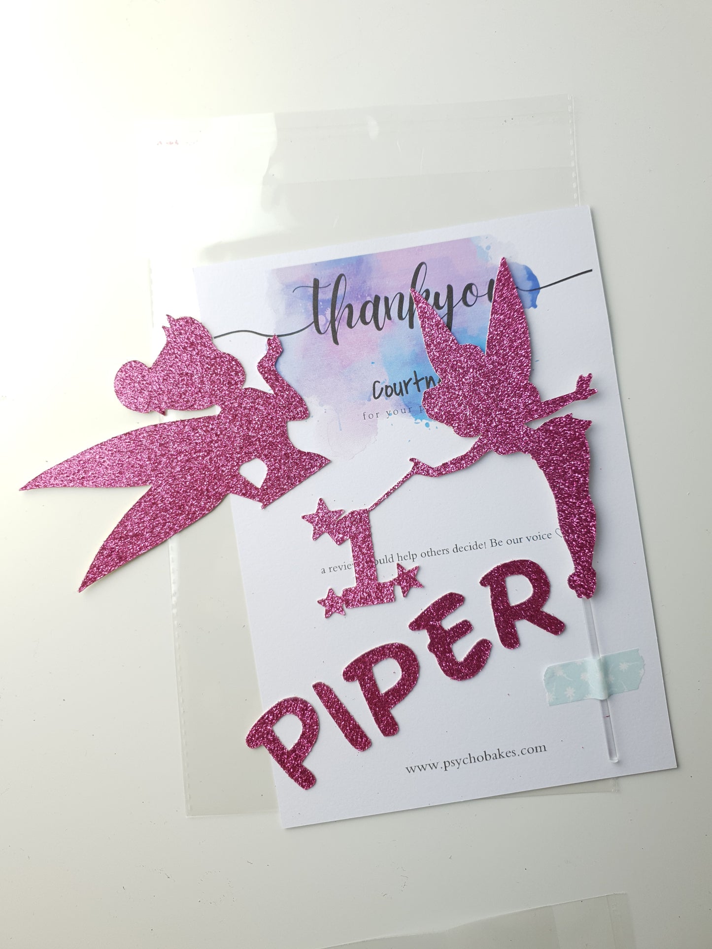 Cake Topper - 3 Pieces Tinker Bell Themed - Personalized Name + Age