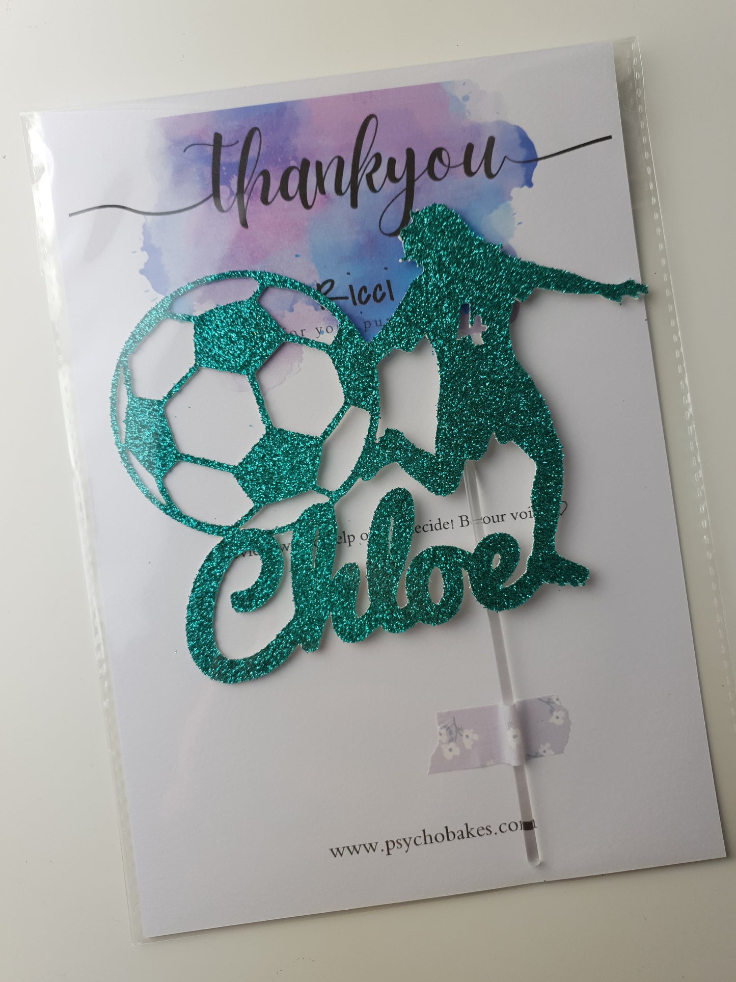 Cake Topper - Soccer Football Girl Player Themed - Personalized Name + Age