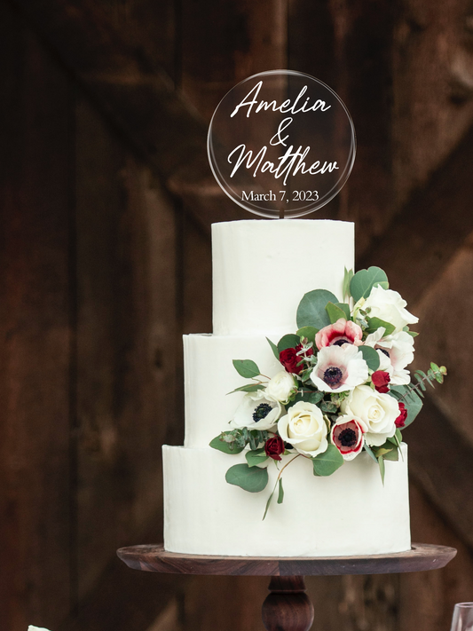Wedding round acrylic cake topper