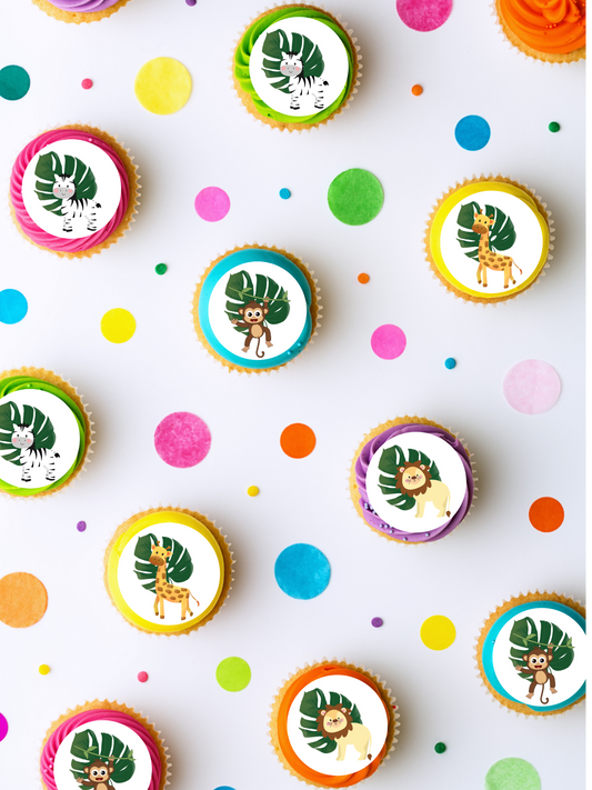 Safari Jungle Edible Images - Cupcake / Cookie Round Icing Toppers - Zoo Animals Precut
