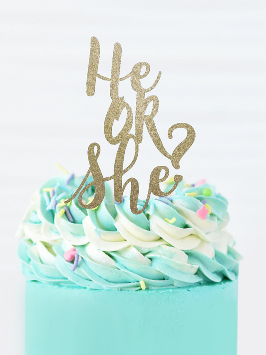 Cake Topper - He or She - Baby Shower Party