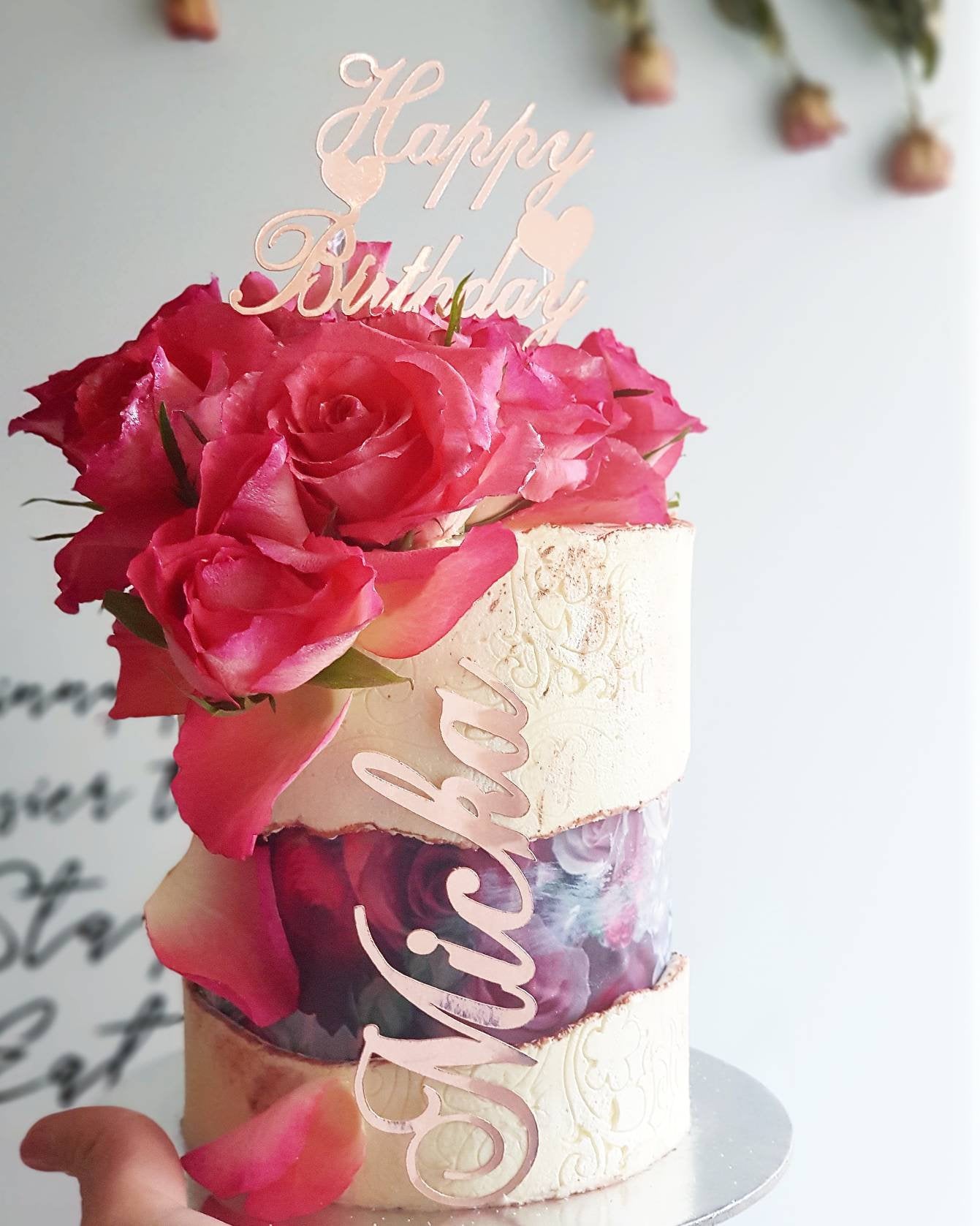 Pink floral edible image / roses edible image/ A4 cake wrap