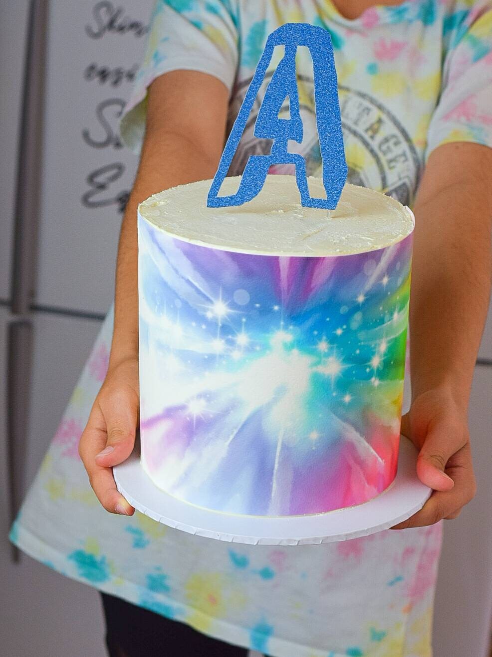 Tie Dye Cake Wrap - A4 Edible Image - Tie Dye Themed Party Props